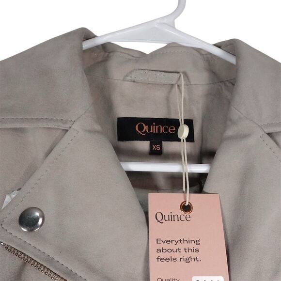 Quince Women's Size XS Biker Jacket Sand Tan 100% Suede Zip Casual NWT - Picture 5 of 13